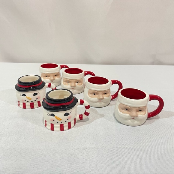 6 SLEIGH BELL BISTRO Santa Claus Snowman Espresso Mugs - Picture 1 of 11